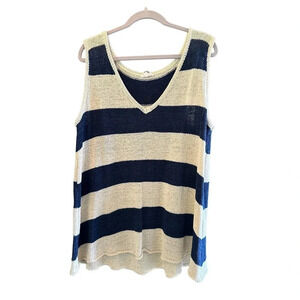 ODDY Navy and Cream Striped Knit Sleeveless Sweater Tank